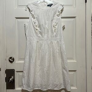 Modcloth Women’s Daisy Eyelet White Boho Sleeveless Ruffle Cotton Dress Size 12